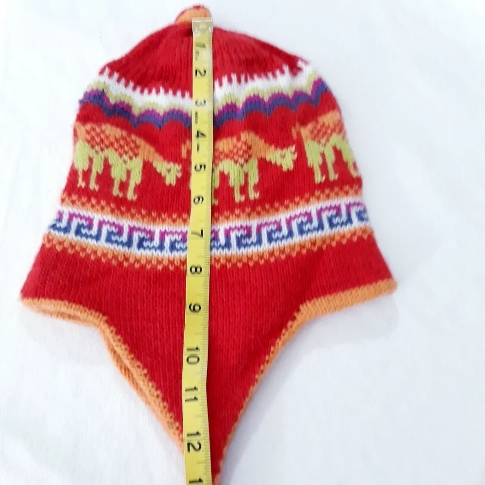 Hat Unisex Alpaca Wool Blend Reversible Peruvian Inka Llama Knit Colorful